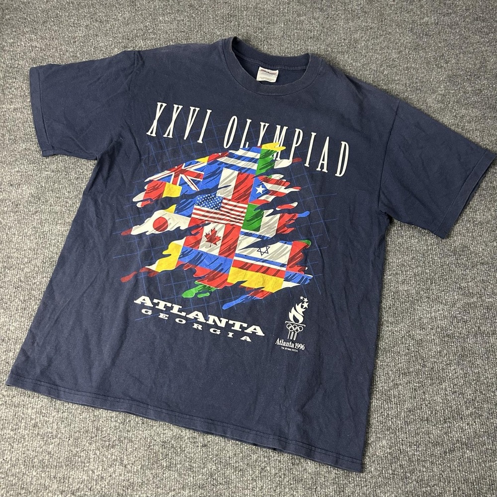 Vintage Atlanta 1996 Olympics Shirt Mens Large Blue XXVI Olympiad Hanes 90s